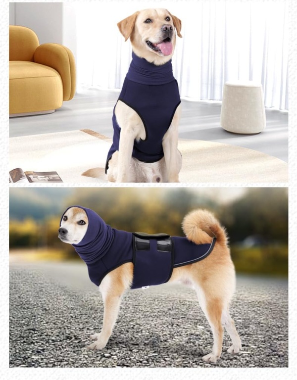 Yanmucy Dog Calming Coat with Snood 2 in 1 Anxiety Relief Adjustable Jacket with Hoodie Ear Muffs for Nervous Dogs (Blue, XXL) - Image 6