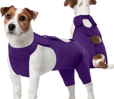 Kuoser Dog Recovery Suit - Post Surgery Body Suit with Legs, Comfortable Cone Alternative, Prevent Licking Dog Onesies, Purple S