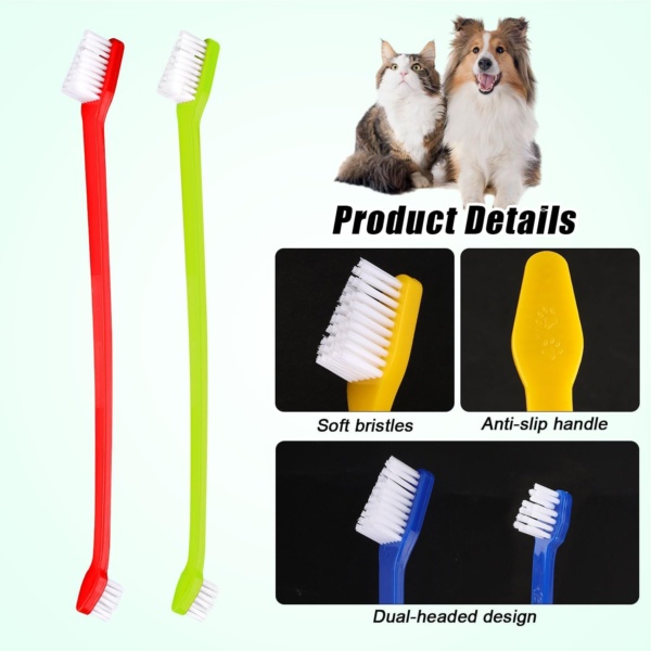 100pcs Dog Toothbrush, Dual Headed Soft Bristles Cat Toothbrush Anti-Slip Kitten Teeth Cleaning Double Headed Brush Easy Cleaning Dental Care Supplies for Dogs Cats Puppy Kitty Pets (10 Colors) - Image 4