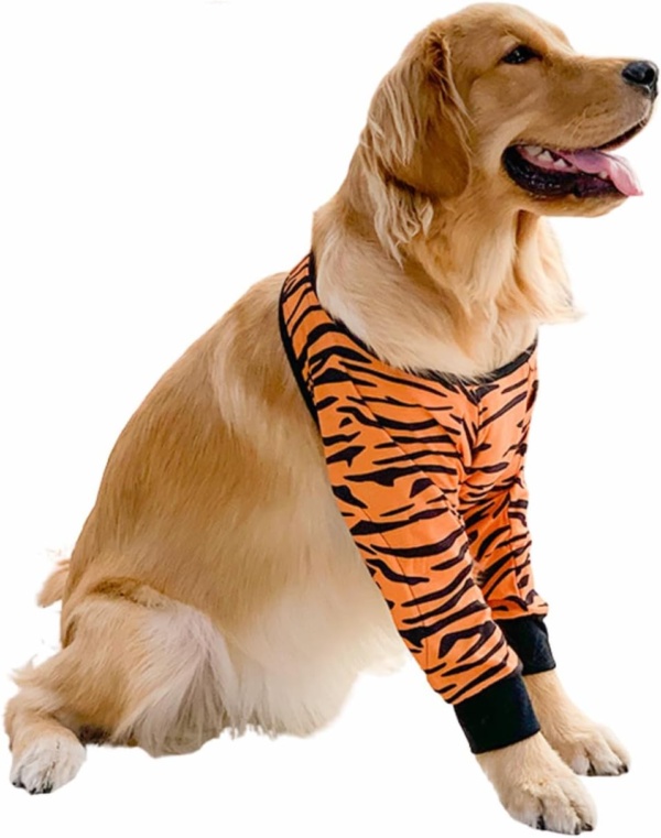 Dog Elbow Protector for Calluses, Dog Joint Recovery Sleeve for Prevent Licking Wound, Elbow Sleeves with Mesh Pad for Medium Large Dogs (L, Tiger)