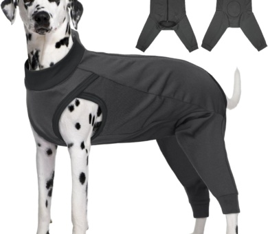 LeLePet Dog Rear Leg Recovery Suit with Sleeve, Post Surgery Dog Leg Protector for Male Female Dogs, Breathable Dog Surgical Recovery Suit to Stop Licking Wound, Soft Dog Medical Suit, Grey 3XL