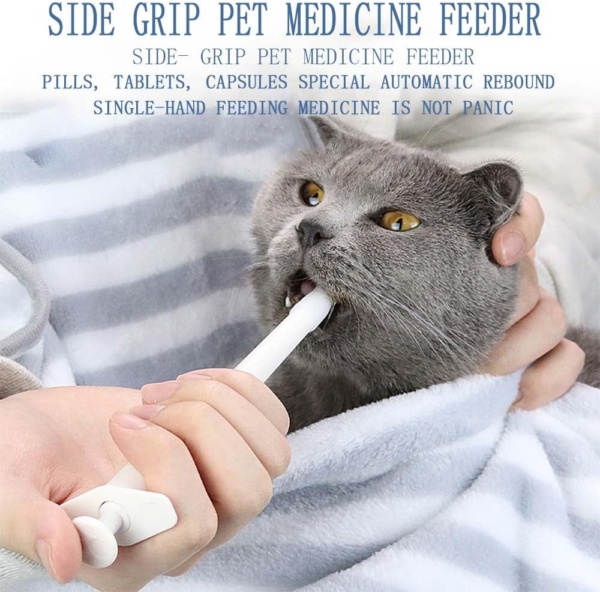 Animal Medicine Feeder Pill Dispenser Feeding Dispenser Tool Side Grip Press Type with Plastics for Feeding Small Dogs Cats Animals White - Image 7