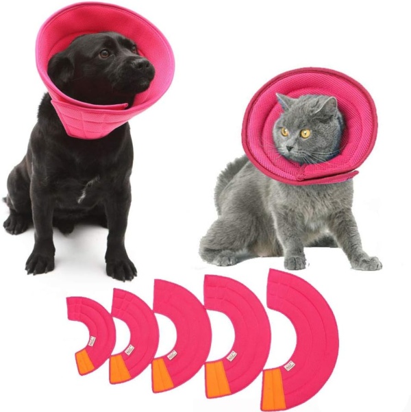 Pink Dog Soft Elizabethan Collar, Cat Soft Recovery Cone, Adjustable Mesh E-Collar, Machine Washable, Easy Drink Eat Sleep, Anti-Bite/Lick Cat Dog