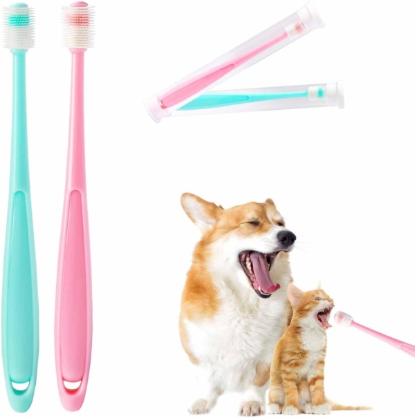 2 Pack Small Dog & Cat Toothbrush,360 Degree Soft Silicone Pet Toothbrush Cat Dental Care Dog Oral Hygiene Deep Clean Pet Teeth Cleaning Kit