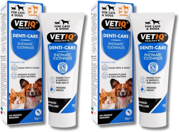 VETIQ Denti-Care Enzymatic Toothpaste Twin Pack for Cats 3+ Months & Dogs 2+ Months, Designed to Help Clean Teeth, Support Gum Health & Freshen Breath (2 x 70 g) - Image 2