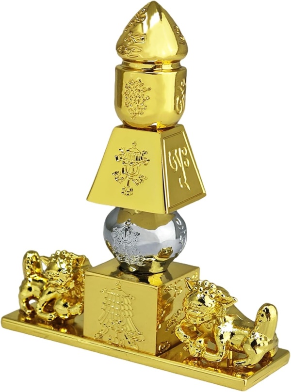 Feng Shui 5 Element Pagoda with 8 Auspicious Objects and Fu Dogs Lucky Fortune Decoration Meaning Health Wealth Figurine Mini - Image 2