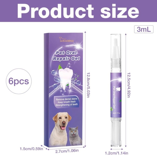 Pet Oral Repair Gel, 6PCS Dog Teeth Cleaning Products, Pet Oral Restoration Whitening Gel, Pet Toothbrush Pen, Pet Breath Freshener for Dogs & Cats, Keep Your Pet Oral Healthy - Image 2