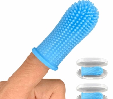 Dog Toothbrush | Cat Toothbrush | Set of 2 with Storage Cases | Dog Finger Toothbrush | Cat Dental Care | Dog Teeth Cleaning Products | Nontoxic Silicone Dog Plaque Remover (Blue)