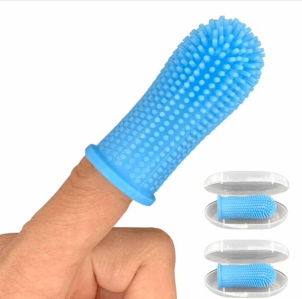 Dog Toothbrush | Cat Toothbrush | Set of 2 with Storage Cases | Dog Finger Toothbrush | Cat Dental Care | Dog Teeth Cleaning Products | Nontoxic Silicone Dog Plaque Remover (Blue)