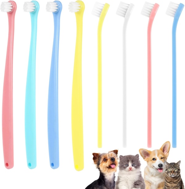 8 Pcs Cat Toothbrush Pet Toothbrush Small Dog & Cat Toothbrush Micro Head Cat Dental Care Pet Teeth Cleaning Brush to Reduce Plaque Tartar Formation Round&Pointed Toothbrush for Kitten & Adult Cats