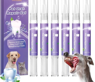 Pet Oral Repair Gel, 6PCS Dog Teeth Cleaning Products, Pet Oral Restoration Whitening Gel, Pet Toothbrush Pen, Pet Breath Freshener for Dogs & Cats, Keep Your Pet Oral Healthy
