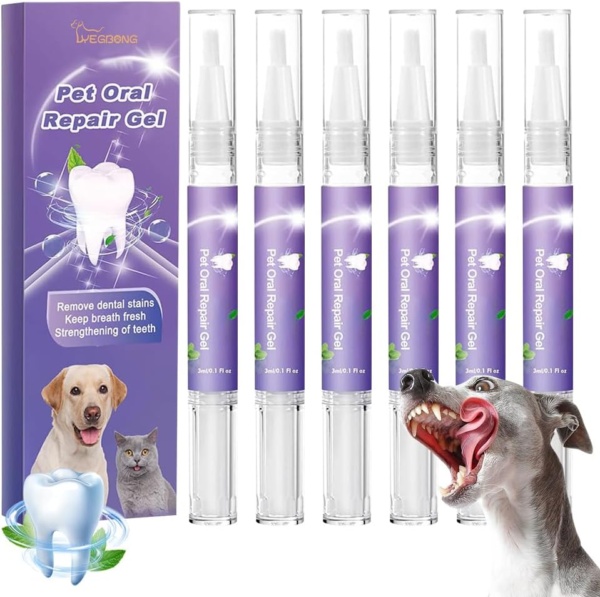 Pet Oral Repair Gel, 6PCS Dog Teeth Cleaning Products, Pet Oral Restoration Whitening Gel, Pet Toothbrush Pen, Pet Breath Freshener for Dogs & Cats, Keep Your Pet Oral Healthy