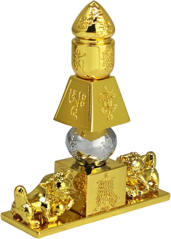Feng Shui 5 Element Pagoda with 8 Auspicious Objects and Fu Dogs Lucky Fortune Decoration Meaning Health Wealth Figurine Mini - Image 6