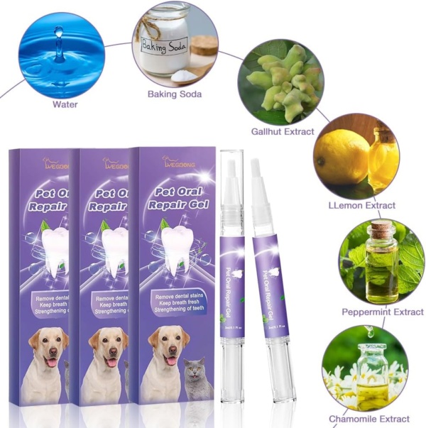 Pet Oral Repair Gel, 6PCS Dog Teeth Cleaning Products, Pet Oral Restoration Whitening Gel, Pet Toothbrush Pen, Pet Breath Freshener for Dogs & Cats, Keep Your Pet Oral Healthy - Image 3