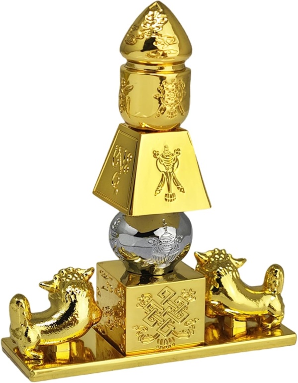 Feng Shui 5 Element Pagoda with 8 Auspicious Objects and Fu Dogs Lucky Fortune Decoration Meaning Health Wealth Figurine Mini - Image 3