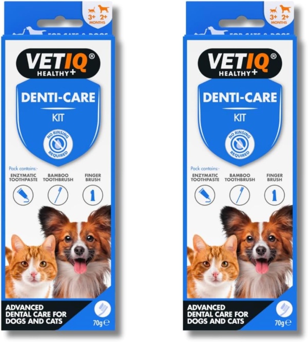 VETIQ Denti-Care Kit Twin Pack for Dogs 2+ Months & Cats 3+ Months Contains Enzymatic Toothpaste to Help Fight Tartar & Dental Plaque, Bamboo Toothbrush & a Silicone Finger Sleeve, (2 x 70 g) - Image 3