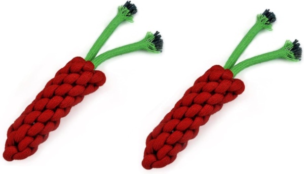 Chew Toy for Small Dogs Puppy Medium Dog, Teeth Cleaning Interactive Tug of War Braided Cotton Rope Carrot Toy for Boredom, Dental Health and Relieve Stress - Pack of 2