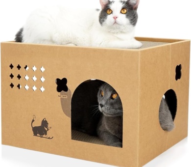Cactus Cat House with 2 Detachable Scratching Pads & Large Scratcher Bed for Indoor Cats - Corrugated Board