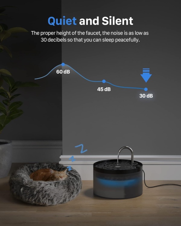 Cat Water Fountain for Drinking, GIOTOHUN Faucet-Shaped 67oz/2L Cat Fountain, Super Silent, Built-In Led Light, Activated Carbon Filter, Multiple Pets… - Image 6