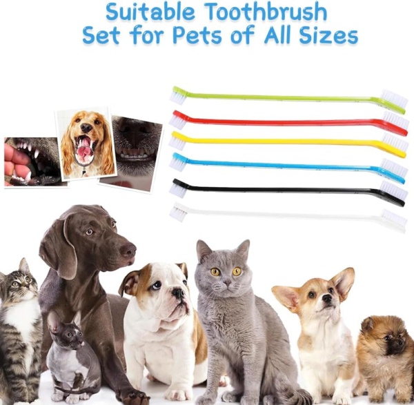 Pack of 6 Dog Toothbrush Set, Double Ended Dog & Cat Dental Oral Care Toothbrush, Long Handle Pet Teeth Brush for Dogs Tooth Cleaner Care for Small to Large Dogs Cats - Image 4