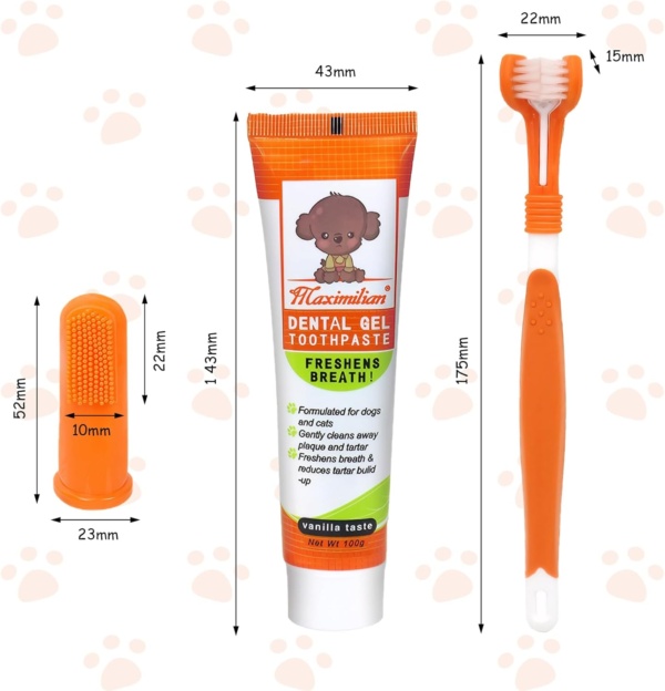 Dog Toothpaste and Brush 3PCS Soft Bristle Dog Dental Care Kit Puppy Dogs & CatsThree-Sided Toothbrush Teeth Finger Brush with Paste Plaque Tartar Remover Breath Freshener - Image 5