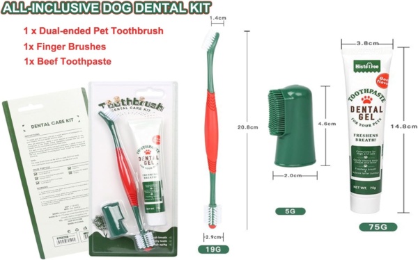 3pcs Pet Dental Care Kit Double-Ended Toothbrush Toothpaste Dogs Cat 360° Tooth Brushing Kit Finger Brushes Poultry Flavor Enzymatic Gum Toothpaste Reduce Plaque, Whiten Teeth, Freshen Breath - Image 5
