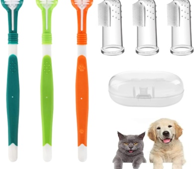 6 Pieces Dog Toothbrush, Finger Silicone Toothbrushes, 360º Pets Teeth Cleaning Toothbrush, Dog Cat Toothbrush, Triple Head Pet Toothbrush for Dog Cat Pet Tooth Dental Health