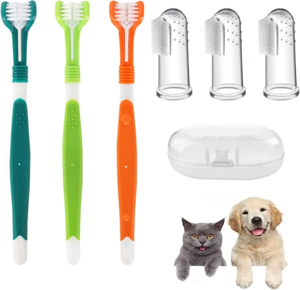 6 Pieces Dog Toothbrush, Finger Silicone Toothbrushes, 360º Pets Teeth Cleaning Toothbrush, Dog Cat Toothbrush, Triple Head Pet Toothbrush for Dog Cat Pet Tooth Dental Health