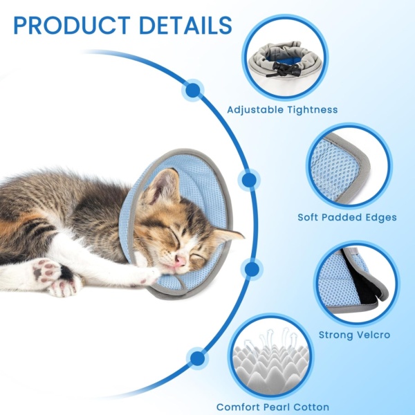 Cat Cone Collar Recovery Cone of Shame Adjustable Soft for Cats Small Dogs Pet After Surgery, Lightweight Elizabethan Cones for Cats Kittens Puppies Protective Comfortable M 8.7-12inches - Image 6