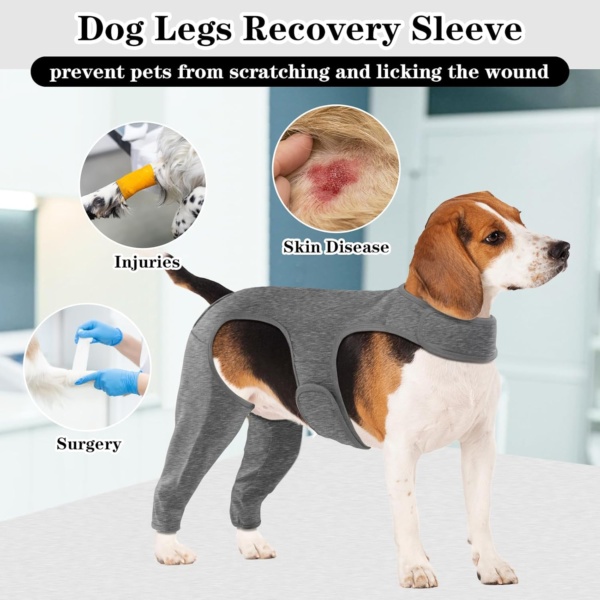 Dog Surgery Recovery Suit - Leg Wound Protector Brace, Comfortable Elbow Protector Cone Alternative - Prevent Licking & Bite - Long Sleeve Suits - Leg Brace Support (Grey, XL) - Image 3
