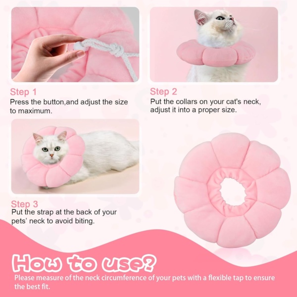 HYLYUN Cat Cone Collar Soft - Cute Pink Flower Cat Recovery Collar, Adjustable Cat E Collar, Surgery Recovery Elizabethan Collars for Kitten and Cats - Image 5