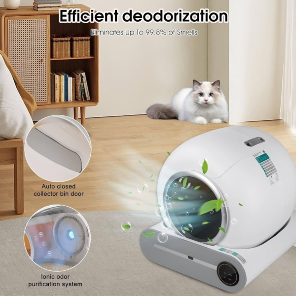 65L Self Cleaning Cat Litter Box, Dual Sensor Automatic Cat Toilet,With Odor Eliminator App Control & Health Monitor Includes Garbage Bags,For Multiple Cats - Image 2
