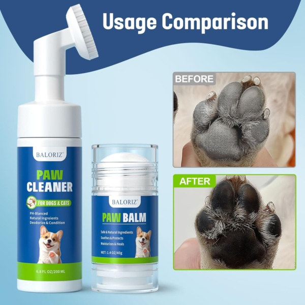 Dogs Paw Care Cleaner Kit for Dogs and Cats, No Rinse Foam Dog Paw Cleaner for Heals Repairs & Restores Dry, Cracked Paws & Nose Dog Paw Protector for Pet Foot Washer Care - Image 7