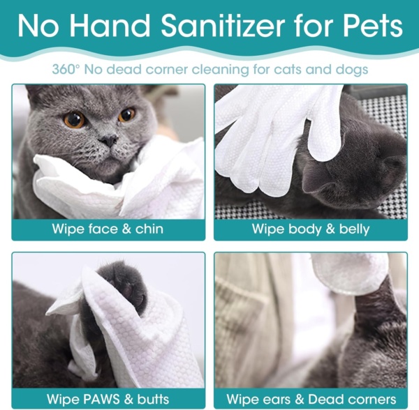 18 Pieces Pet Wipes for Dog and Cat Cleaning Gloves Deodorizing Hypoallergenic Grooming Wipes for Fur Face Paws Ears Butt,Waterless Wash Free Pet Glove Wipes for Daily Care & Traveling - Image 7
