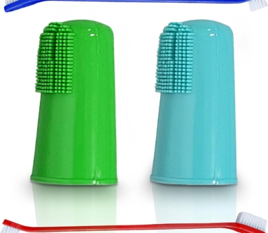 2pc Long Dual Ended Toothbrush and 2pc Finger Toothbrush for Dogs & Cats, Soft Bristles for Gentle Cleaning, Ideal for Pet Oral Care & Healthy Teeth