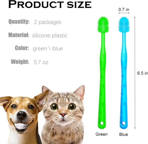 Dog Brush Cat Pet Puppy Gum Finger Toothbrush Dental Care Teeth Cleaning Supplies Kit for Dogs, 2 Pcs 360° Silicone - Image 5