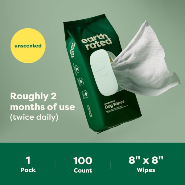 Earth Rated Hypoallergenic Pet Wipes for Dogs & Cats, Cleaning and Odour-Controlling Grooming for Paws, Body, and Butt, Unscented, 100 Count - Image 7