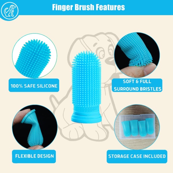 Dog Finger Toothbrush, 6Pcs Dog & Cat Toothbrush, 360º Silicone Puppy Tooth Brush, Dogs Cats Teeth Cleaning Dental Care - Image 3