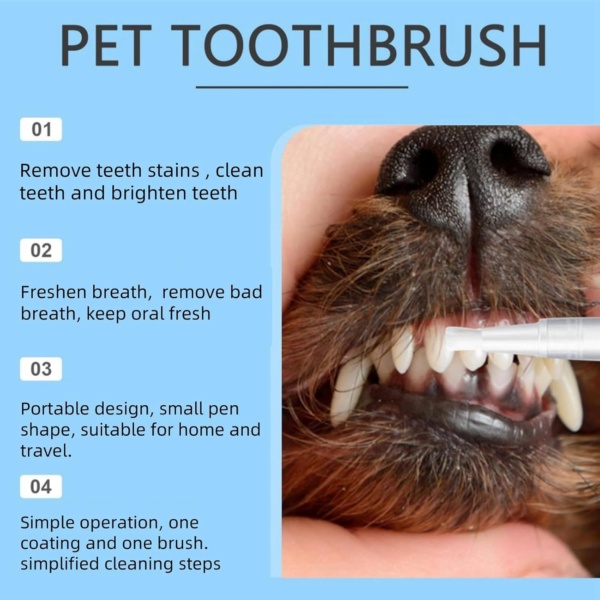 Pet Toothbrush Pen, Dog Teeth Cleaning, Cat Teeth Cleaning Pen, Manual Power Source, Natural Silicone Bristles, White, Oral Care for Pets - Image 4