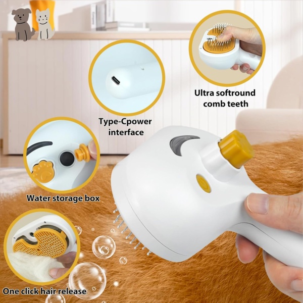 Magic Wand for Pet Hair, 2025 New Cat Steam Brush, 3 in 1 Mist Massage Dog Brush, Rechargeable Shedding Cloud Care Dog Steam Grooming Brushs With 200 Soft Round Head Massage Teeth - Image 3