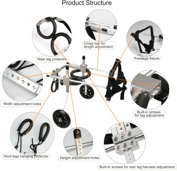 Adjustable 2-Wheel Pet Wheelchair for Medium Dogs & Cats - Stainless Steel Frame for Hind Leg Rehabilitation, Supporting Elderly & Handicapped Pets - Image 2