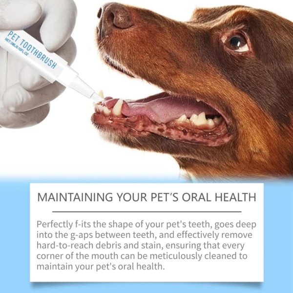 Pet Toothbrush Pen, Dog Teeth Cleaning, Cat Teeth Cleaning Pen, Manual Power Source, Natural Silicone Bristles, White, Oral Care for Pets - Image 5