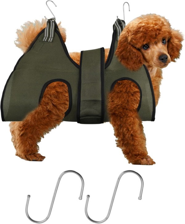 Pet Grooming Hammock for Cats & Dogs, Breathable Dog Harness, Nail Trimming Sling for Bathing & Claw Care (S, Army Green)