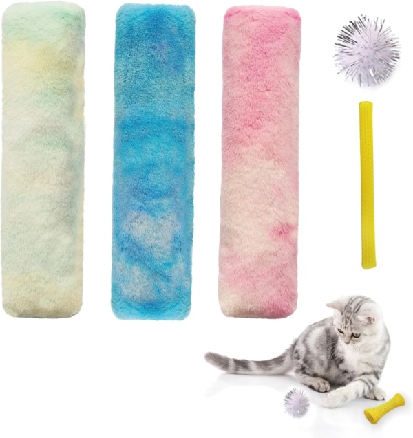 JWPET 5 Pcs Cat Catnip Toys - Interactive Plush Catnip Chew Toys with Crinkle Pillow for Indoor Cats & Kittens - Teeth Grinding & Dental Health Fun (Style A)