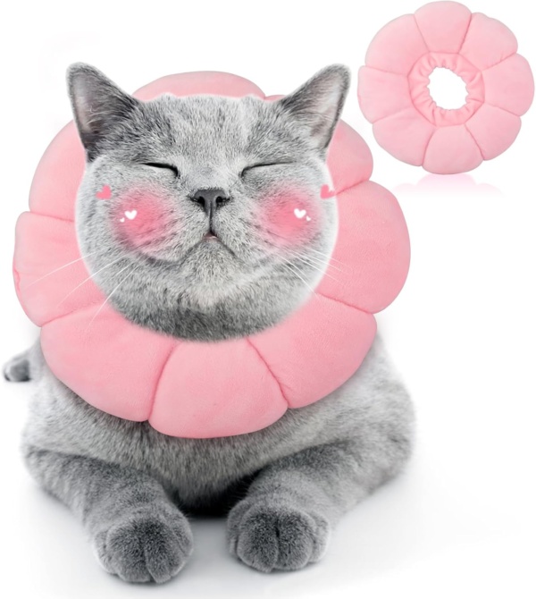 HYLYUN Cat Cone Collar Soft - Cute Pink Flower Cat Recovery Collar, Adjustable Cat E Collar, Surgery Recovery Elizabethan Collars for Kitten and Cats