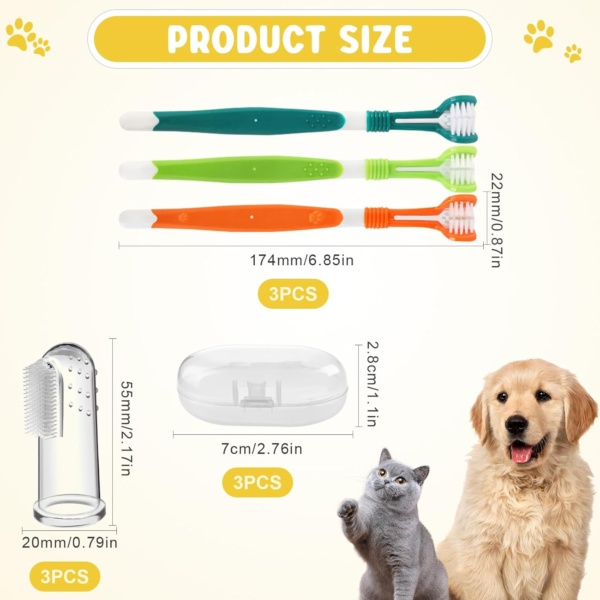 6 Pieces Dog Toothbrush, Finger Silicone Toothbrushes, 360º Pets Teeth Cleaning Toothbrush, Dog Cat Toothbrush, Triple Head Pet Toothbrush for Dog Cat Pet Tooth Dental Health - Image 2