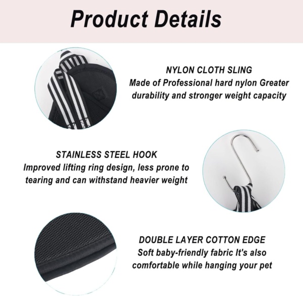 Dog Grooming Harness, Dog Grooming Hammock, Cat Grooming Harness, Dog Grooming Hammock, Breathable Restraint Holder For Small Pet Nail Cutting, Claw Care, Ears Care Washing, Bathing (Black) - Image 3