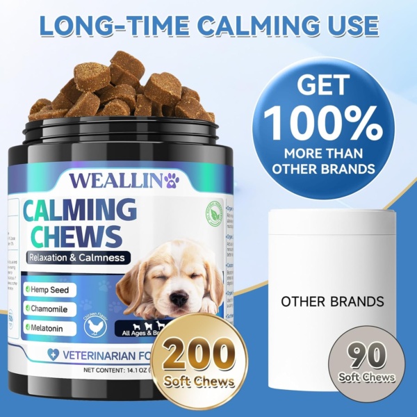 Dog Calming Treats, 200 Count Natural Soothing Dog Chews for Relaxation Support – Helps with Puppy Separation, Barking, Travel, Thunder & Tension – For All Breeds & Sizes – Chicken Flavor - Image 6