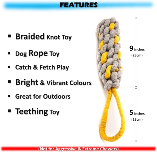 2x Braided Dog Rope Stick Puppy Teething Toys for Small & Medium Dogs - Interactive, Dental Health, Tug of War, Catch Fetch Play (Assorted, Pack of 2) - Image 3