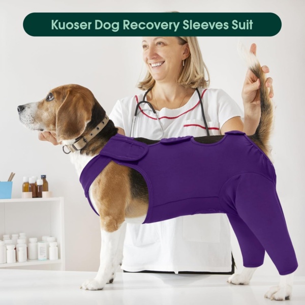 Kuoser Dog Recovery Suit - Post Surgery Body Suit with Legs, Comfortable Cone Alternative, Prevent Licking Dog Onesies, Purple S - Image 7